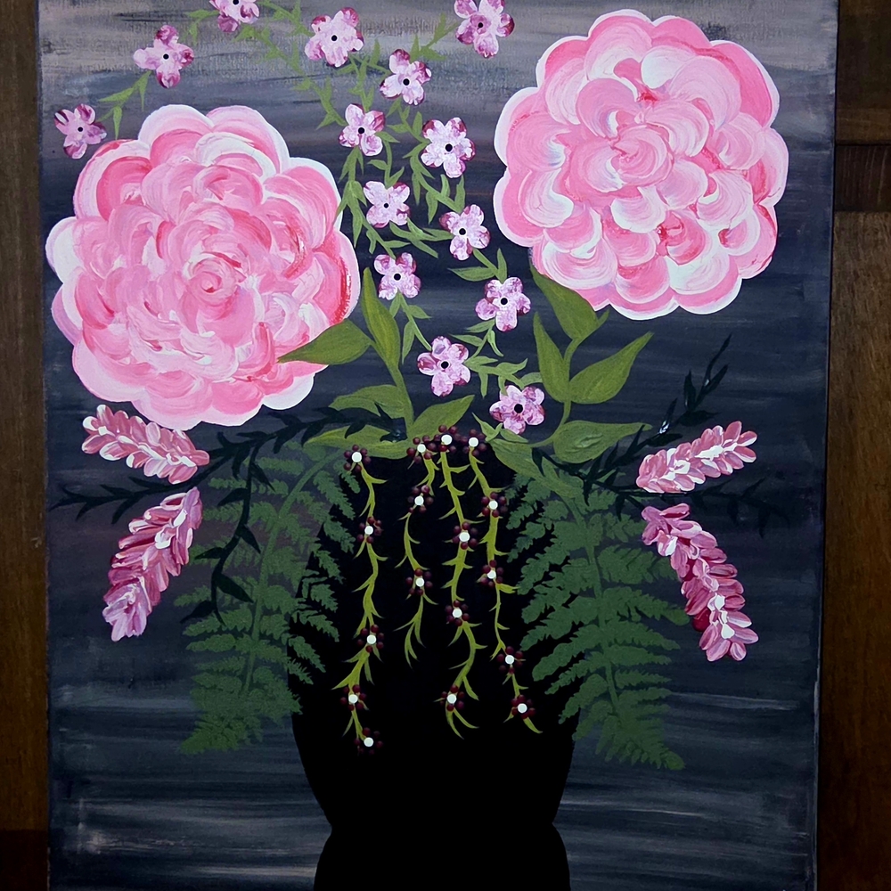 Floral Canvas Art with Pink Blooms
